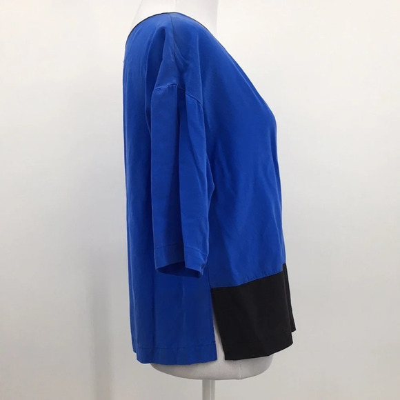 Robert Rodriguez Blouse Womens 0 Blue Black Hem Silk Pullover - Picture 6 of 12